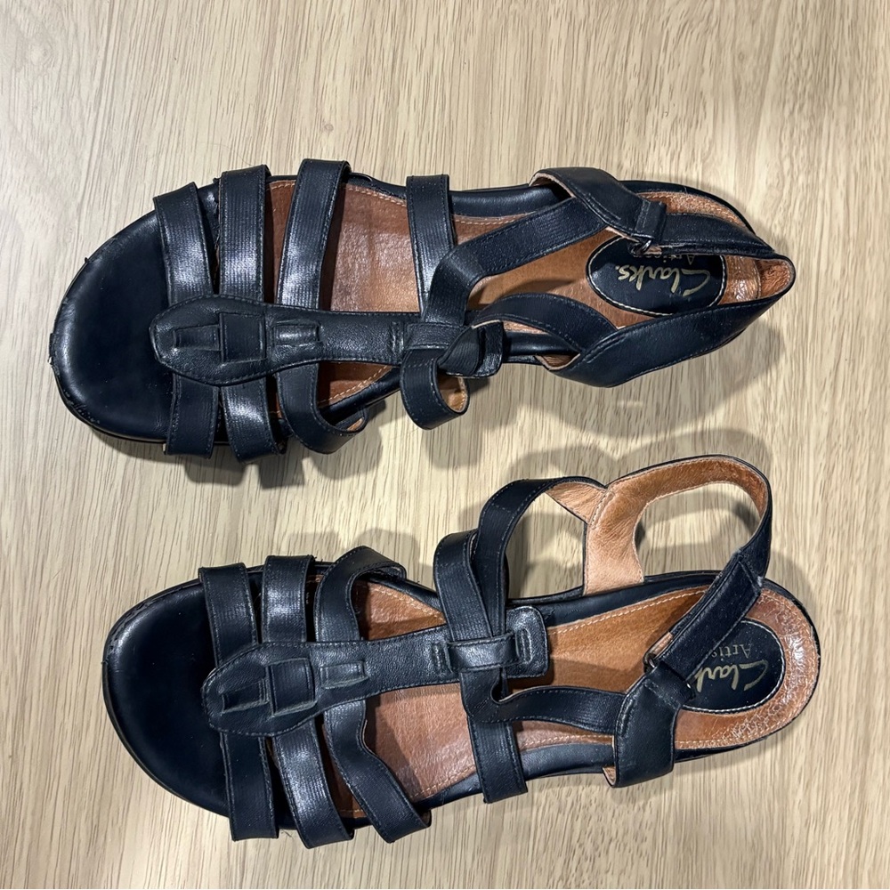 Clarks Women's Black Leather Sandals Artisian